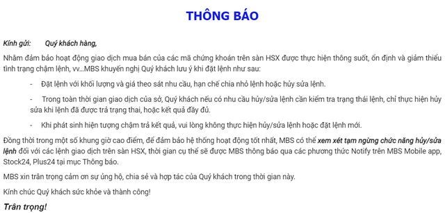 Nhiều CTCK đưa ra thông báo sẽ chặn Hủy/Sửa lệnh trên sàn HoSE để giảm thiểu tình trạng nghẽn lệnh - Ảnh 1.